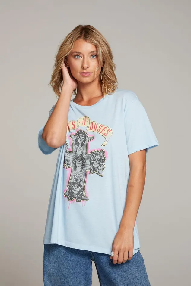 Womens Chaser Brand Tops Guns N039 Roses Skull Cross Tee