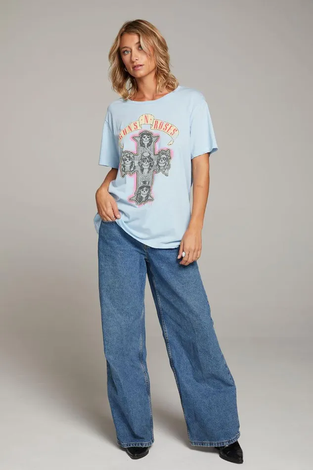 Womens Chaser Brand Tops Guns N039 Roses Skull Cross Tee