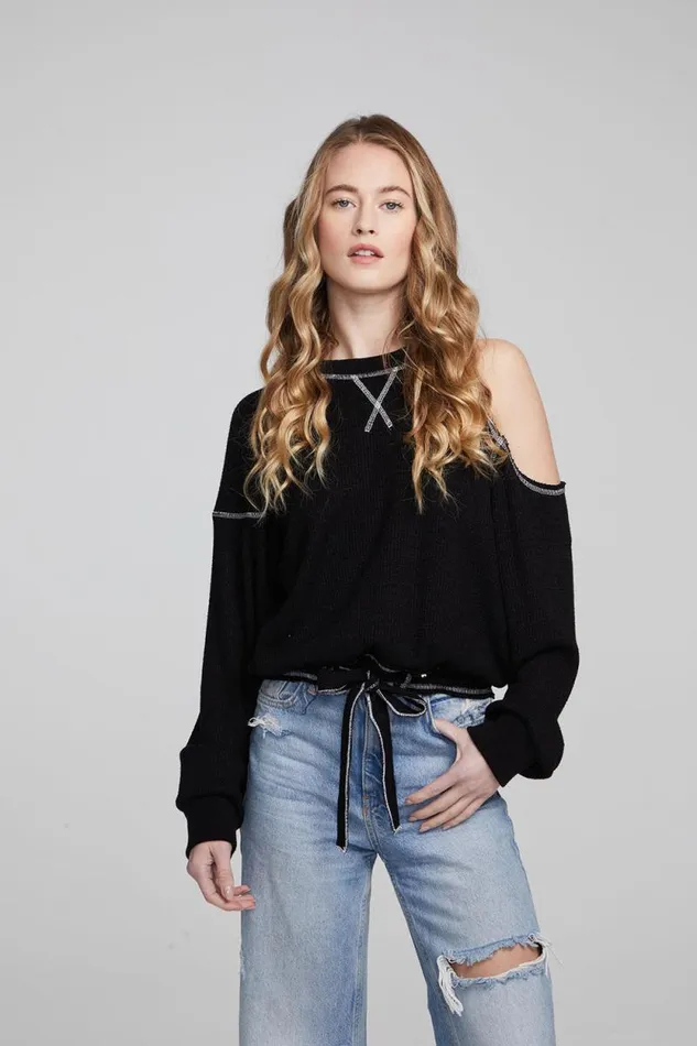 Womens Chaser Brand Tops Hendrix Shadow Black Pullover