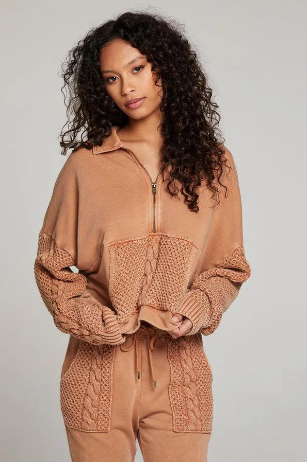 Womens Chaser Brand Tops Joe Toffee Half Zip