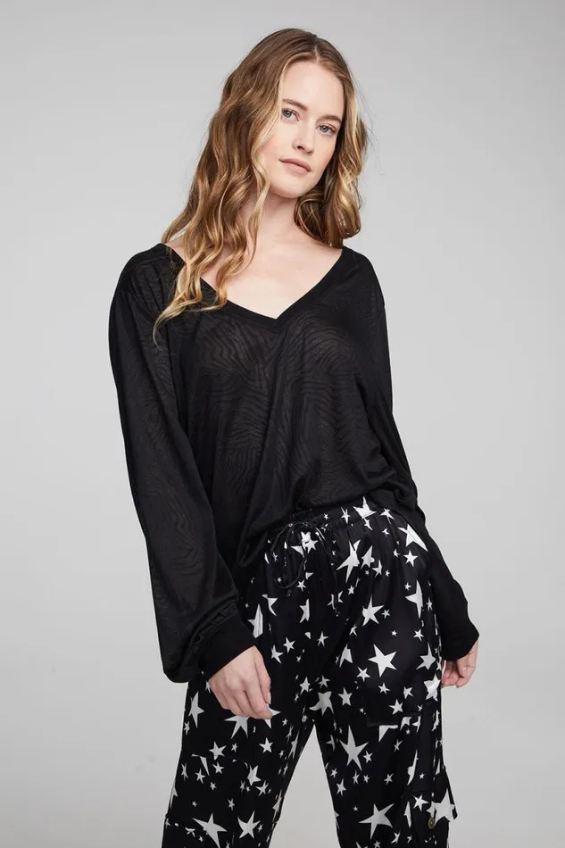 Womens Chaser Brand Tops Kara Shadow Black Long Sleeve
