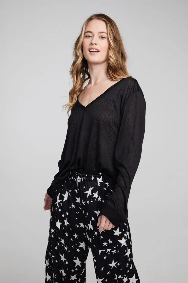 Womens Chaser Brand Tops Kara Shadow Black Long Sleeve