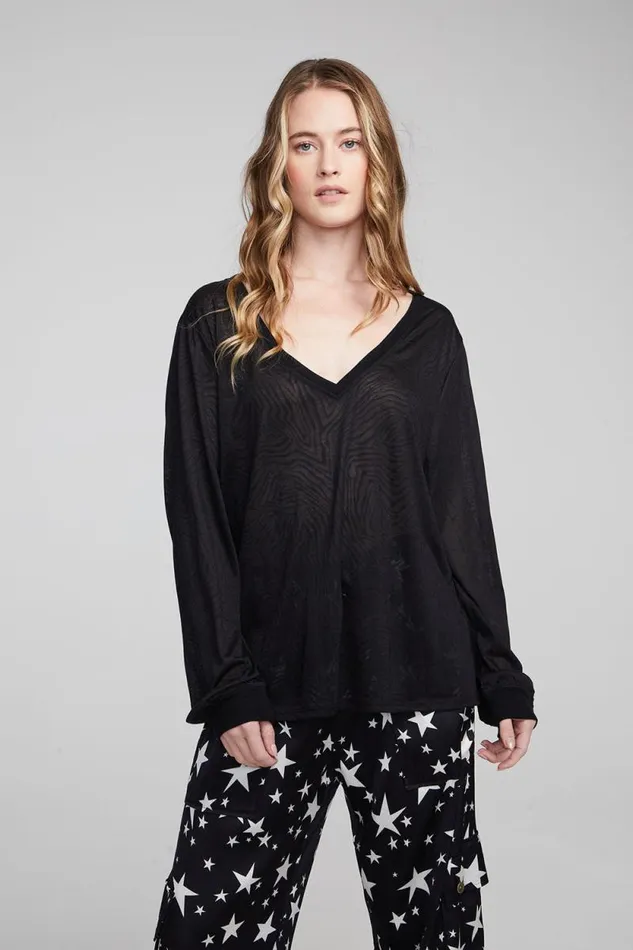 Womens Chaser Brand Tops Kara Shadow Black Long Sleeve
