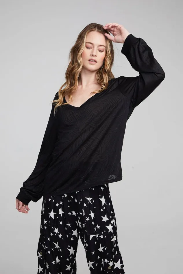 Womens Chaser Brand Tops Kara Shadow Black Long Sleeve