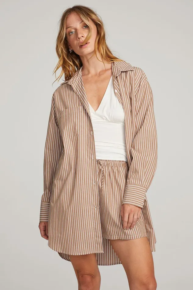 Womens Chaser Brand Tops Kerstin Whiskey Stripe Button Down