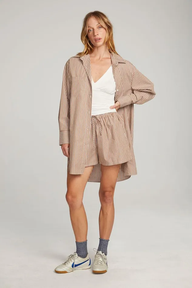 Womens Chaser Brand Tops Kerstin Whiskey Stripe Button Down