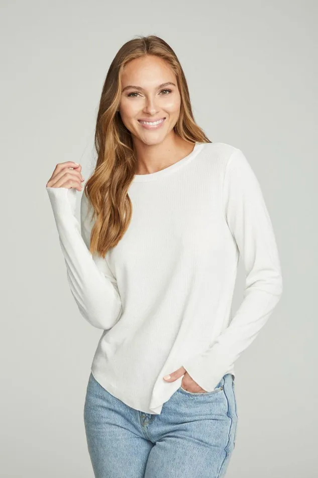 Womens Chaser Brand Tops Long Sleeve Crew Neck Shirttail Tee