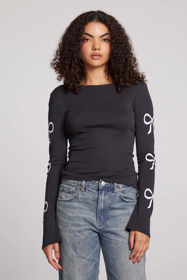 Womens Chaser Brand Tops Love Bows Long Sleeve