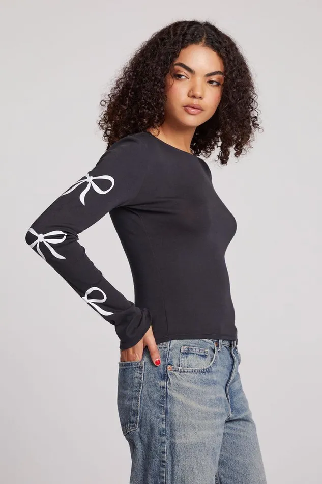 Womens Chaser Brand Tops Love Bows Long Sleeve