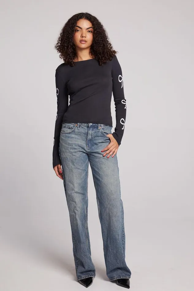 Womens Chaser Brand Tops Love Bows Long Sleeve