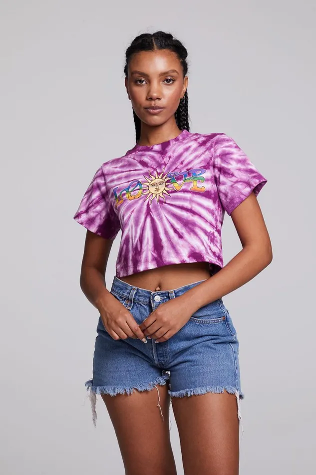 Womens Chaser Brand Tops Love Sun Crop Crew Neck Tee