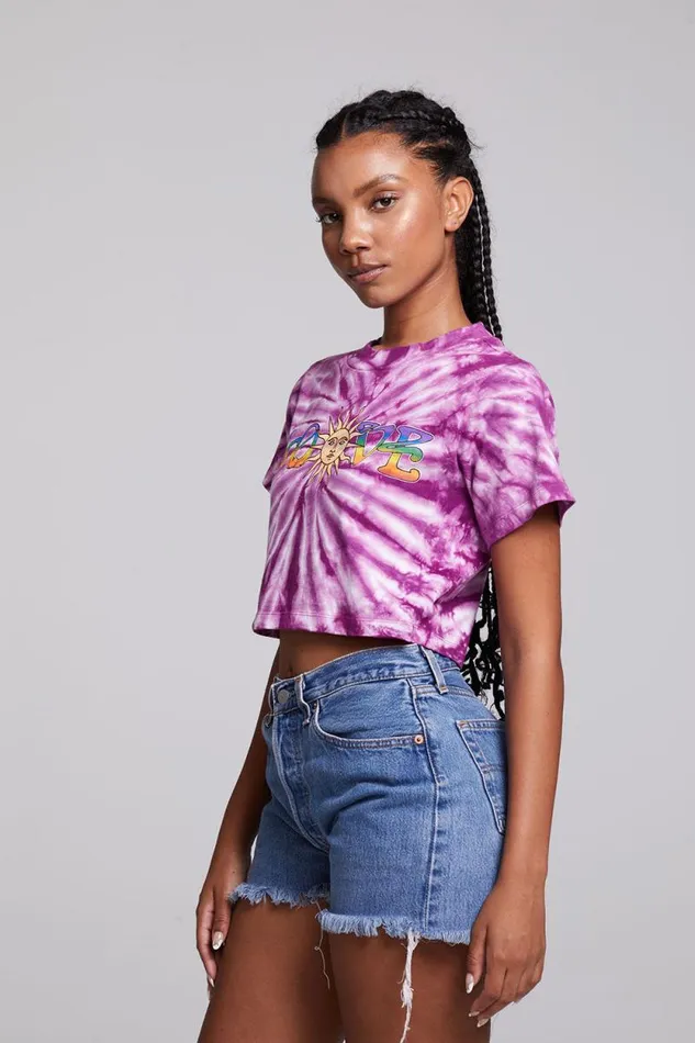 Womens Chaser Brand Tops Love Sun Crop Crew Neck Tee