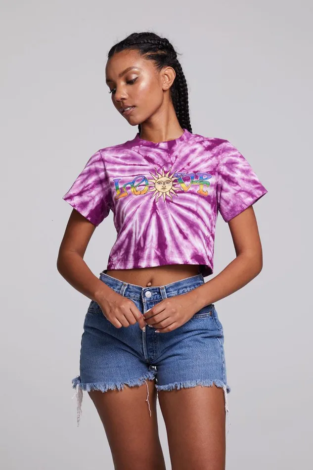 Womens Chaser Brand Tops Love Sun Crop Crew Neck Tee