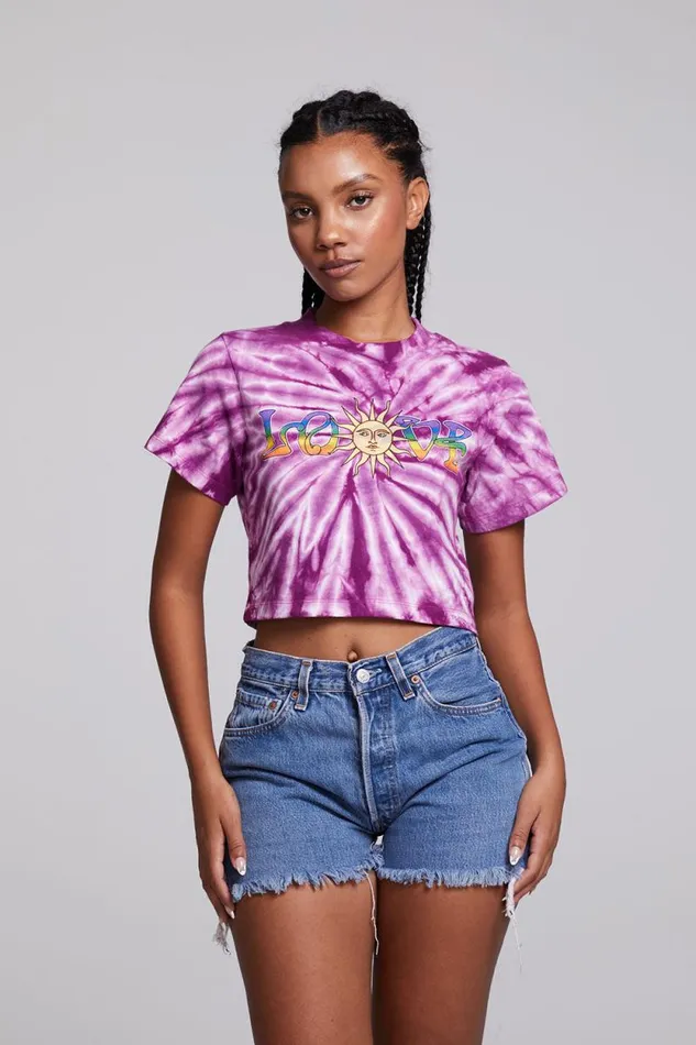 Womens Chaser Brand Tops Love Sun Crop Crew Neck Tee