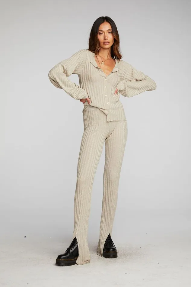 Womens Chaser Brand Tops Lurex Rib Knit Long Sleeve Tunic