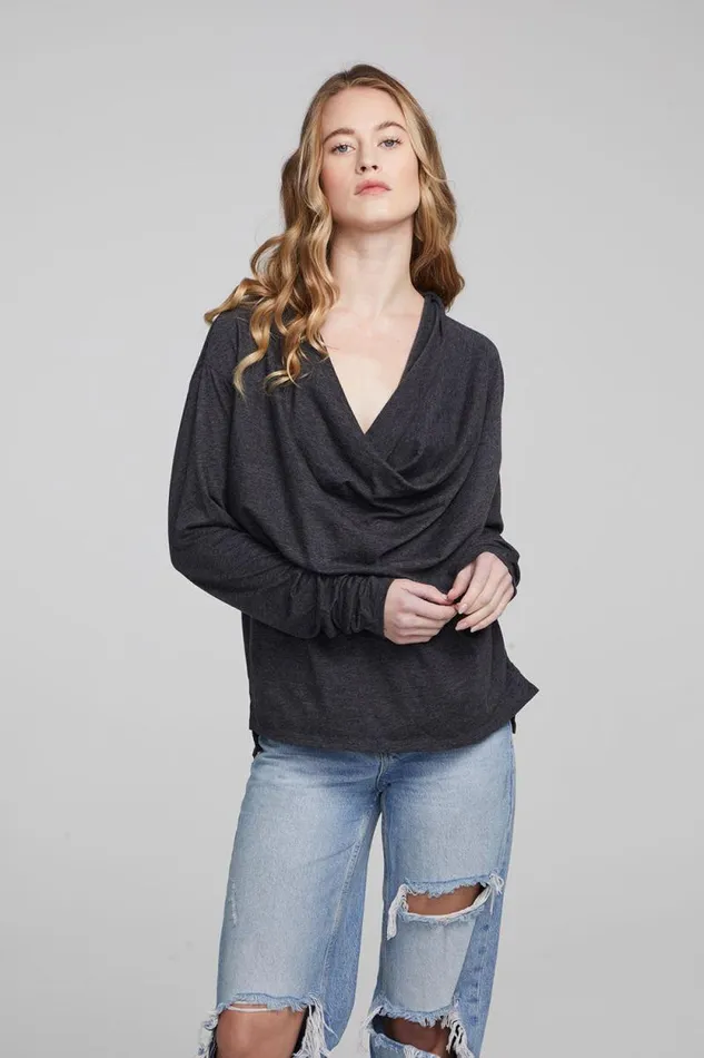Womens Chaser Brand Tops Mela Shadow Black Long Sleeve