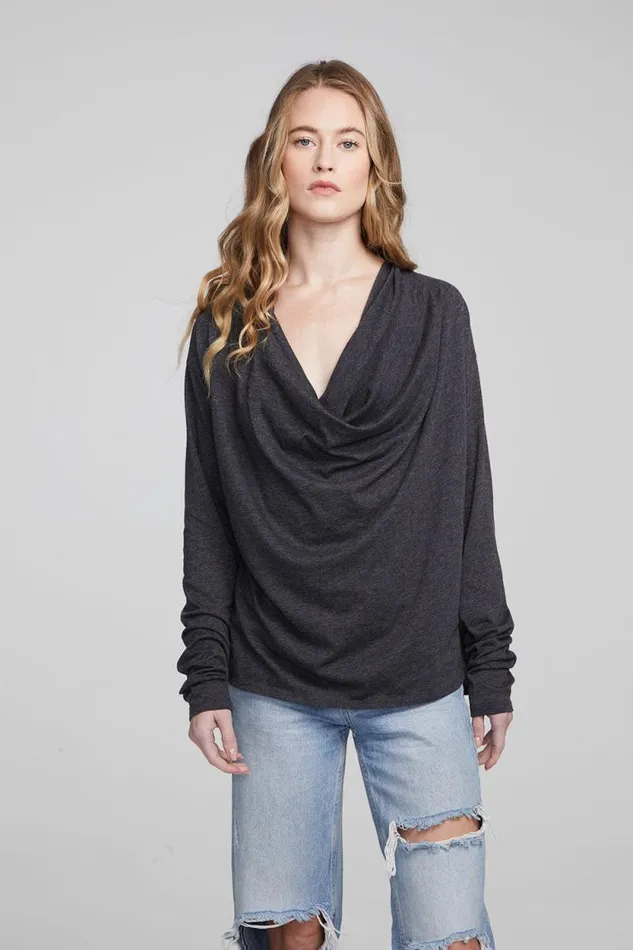 Womens Chaser Brand Tops Mela Shadow Black Long Sleeve