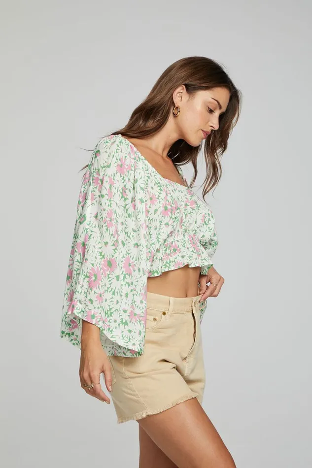 Womens Chaser Brand Tops Monarch Crop Top 8211 Grass Daisy Floral