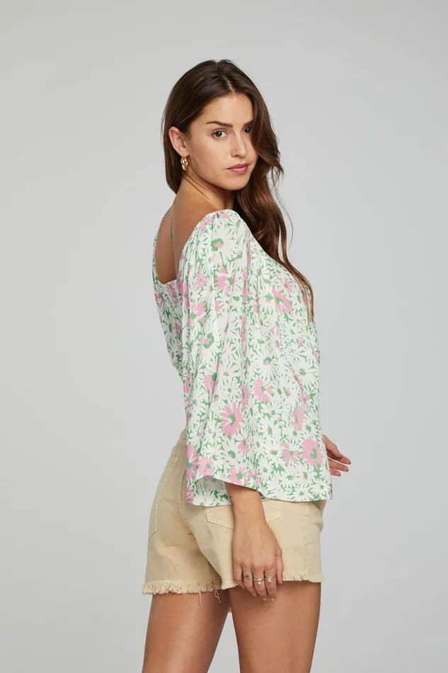 Womens Chaser Brand Tops Monarch Crop Top 8211 Grass Daisy Floral