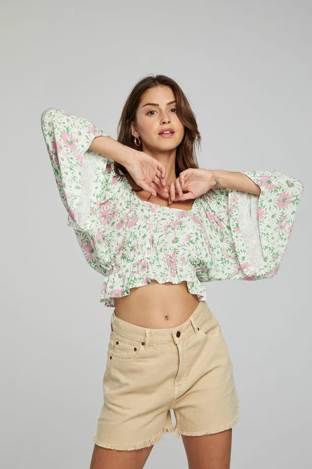 Womens Chaser Brand Tops Monarch Crop Top 8211 Grass Daisy Floral