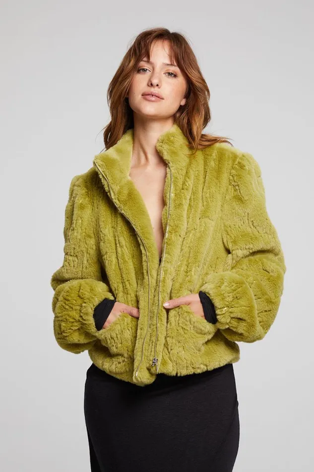 Womens Chaser Brand Tops Puff Sleeve Green Olive Jacket
