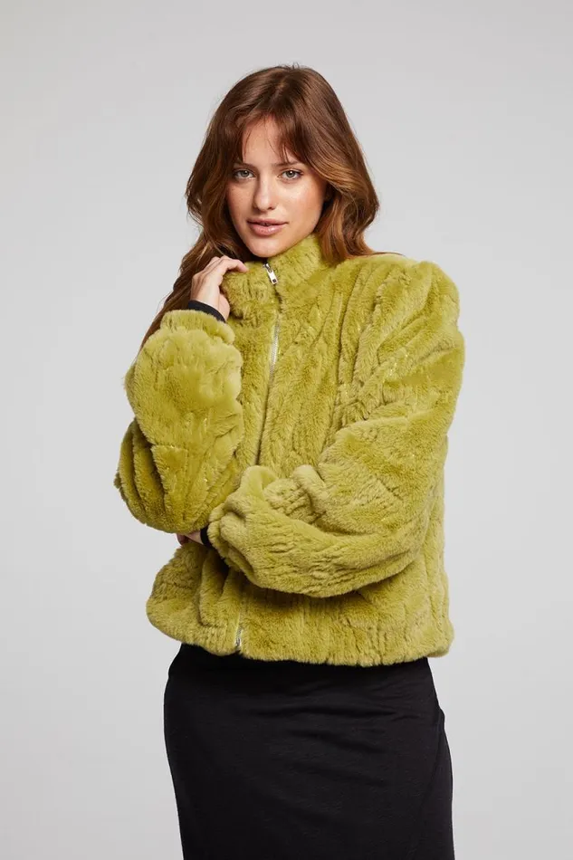 Womens Chaser Brand Tops Puff Sleeve Green Olive Jacket