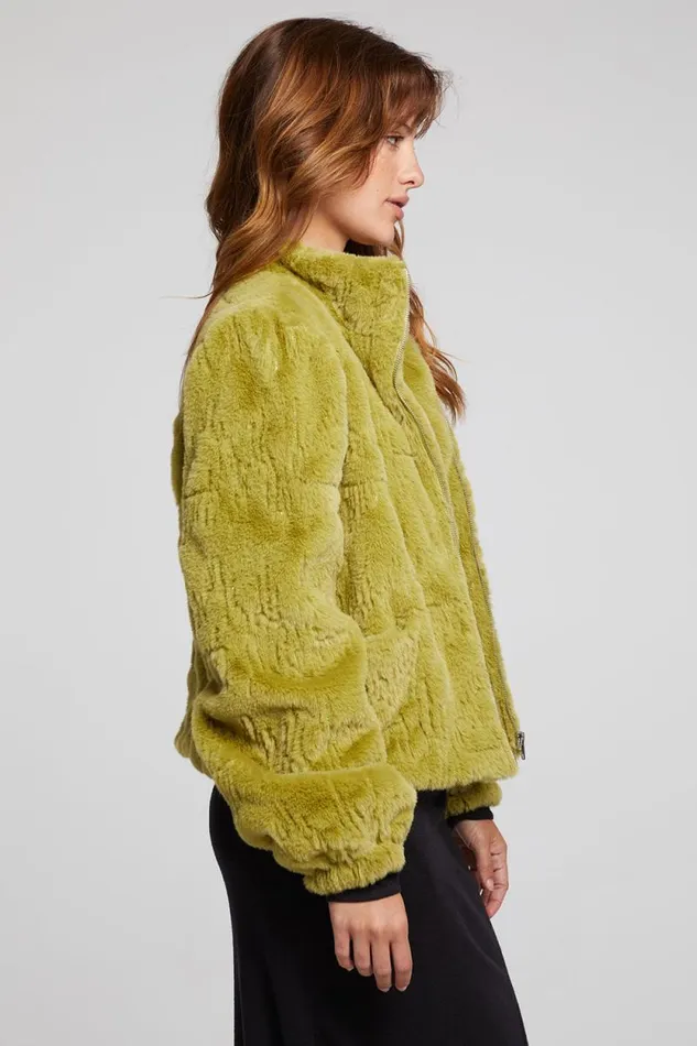 Womens Chaser Brand Tops Puff Sleeve Green Olive Jacket