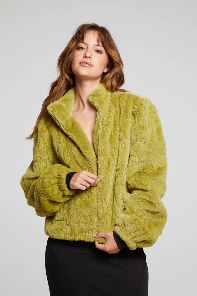 Womens Chaser Brand Tops Puff Sleeve Green Olive Jacket