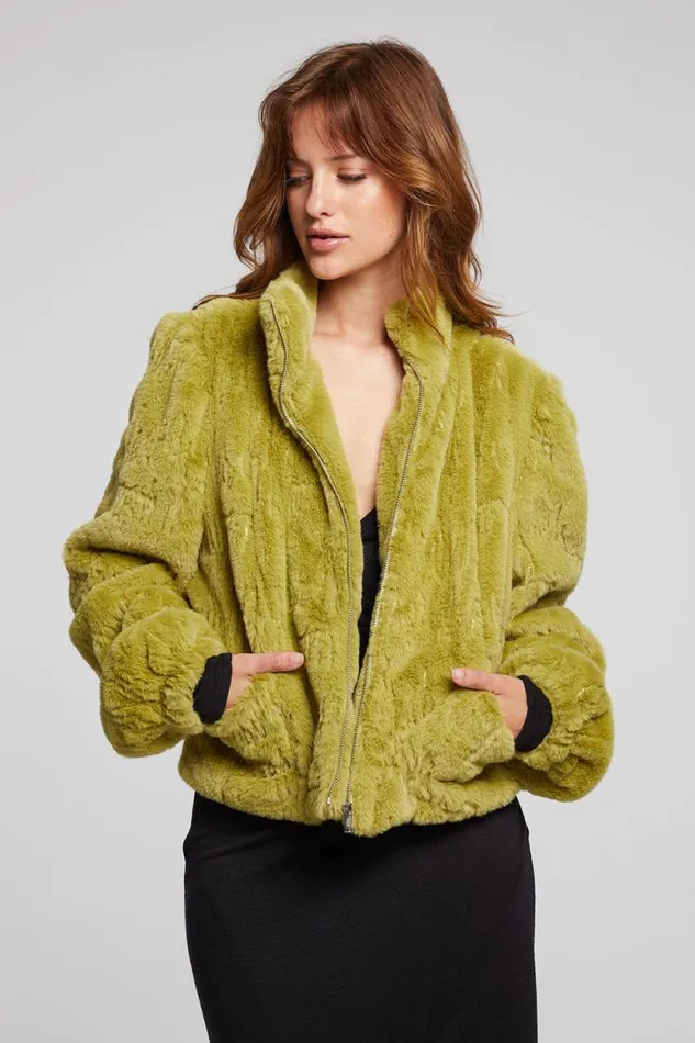 Womens Chaser Brand Tops Puff Sleeve Green Olive Jacket