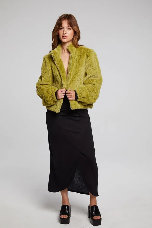 Womens Chaser Brand Tops Puff Sleeve Green Olive Jacket