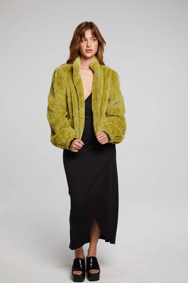 Womens Chaser Brand Tops Puff Sleeve Green Olive Jacket