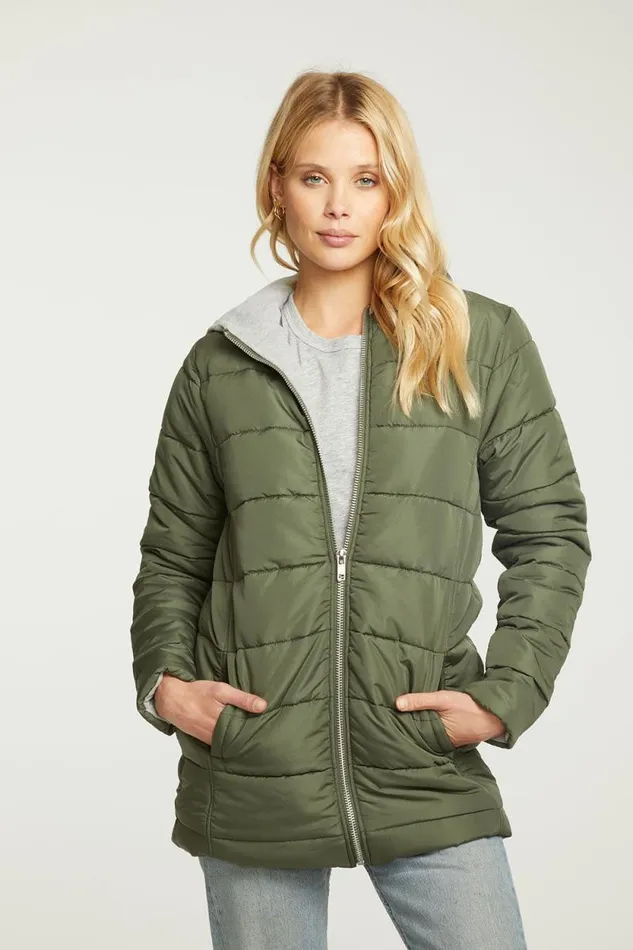 Womens Chaser Brand Tops Quilted Hooded Long Puffer Zip Up Jacket