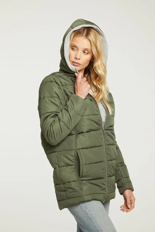 Womens Chaser Brand Tops Quilted Hooded Long Puffer Zip Up Jacket