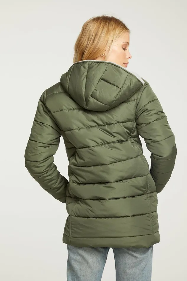 Womens Chaser Brand Tops Quilted Hooded Long Puffer Zip Up Jacket