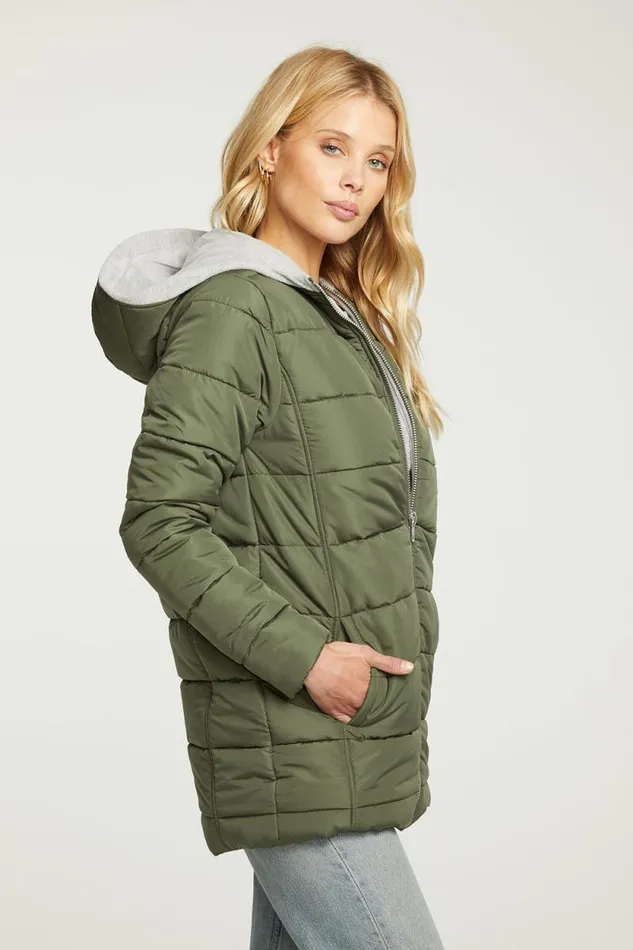 Womens Chaser Brand Tops Quilted Hooded Long Puffer Zip Up Jacket