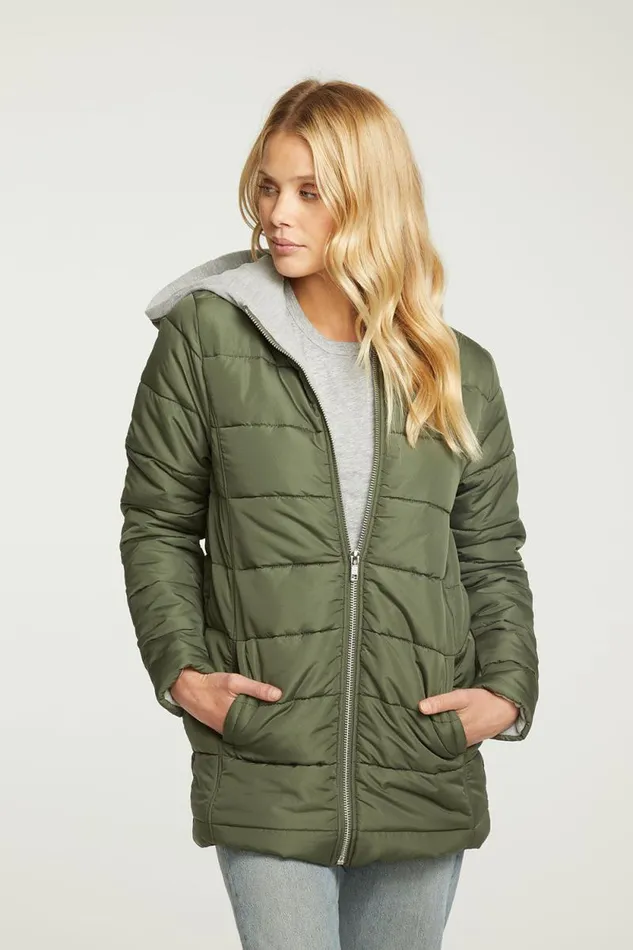 Womens Chaser Brand Tops Quilted Hooded Long Puffer Zip Up Jacket