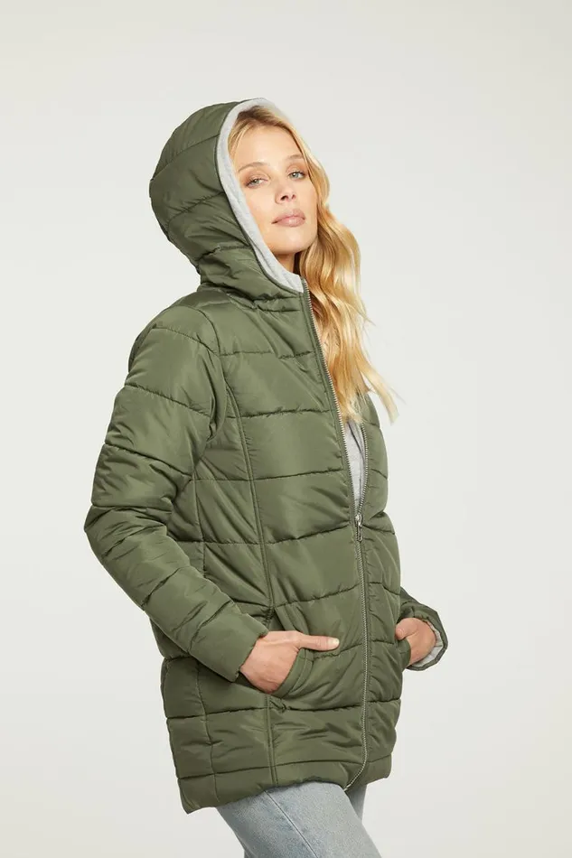 Womens Chaser Brand Tops Quilted Hooded Long Puffer Zip Up Jacket
