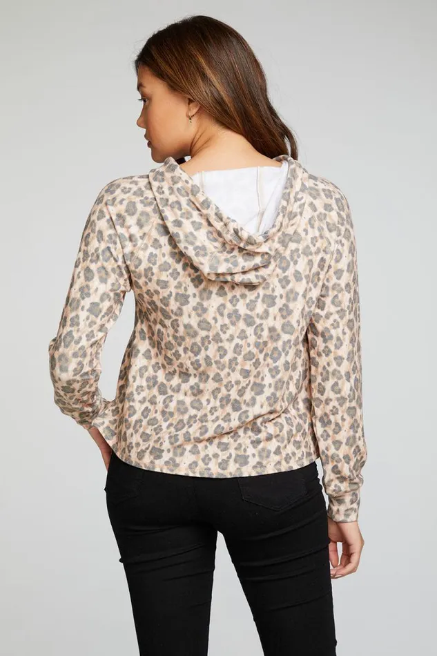 Womens Chaser Brand Tops Recycled Bliss Knit Long Sleeve Raglan Pullover Hoodie