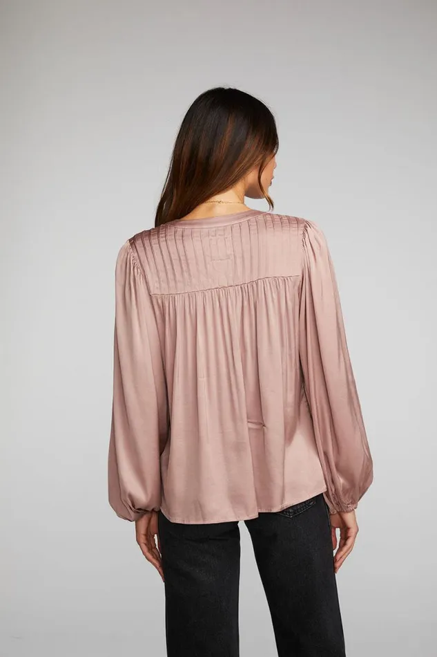 Womens Chaser Brand Tops Stretch Silky Woven Button Down