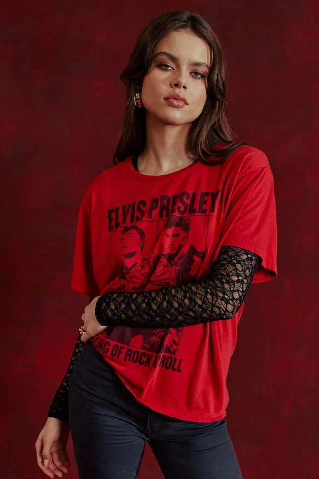 Womens Chaser Brand Tops Sun Records The King Of Rock N039 Roll Tee