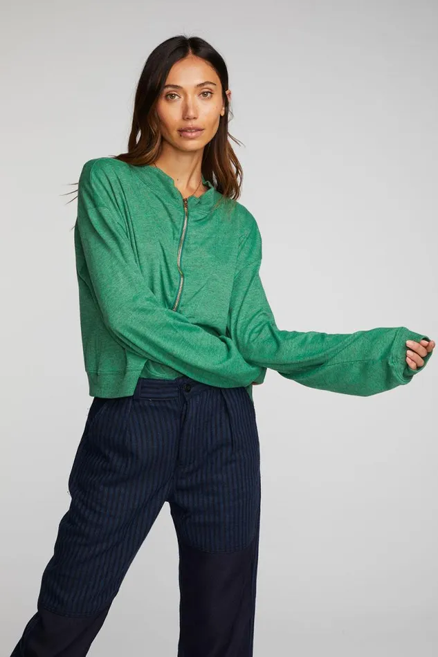 Womens Chaser Brand Tops Triblend Half Zip Pullover With Rib