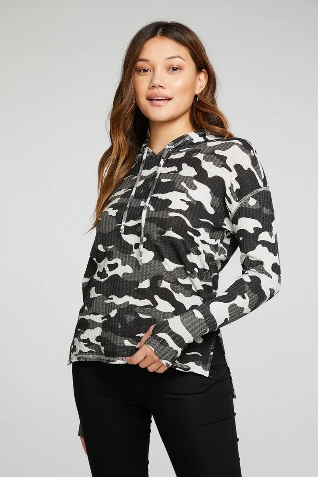 Womens Chaser Brand Tops Vintage Thermal Long Sleeve Drop Shoulder Hi Lo Pullover Hoodie Womens Chaser Brand Tops Vintage Thermal Long Sleeve Drop Shoulder Hi Lo Pullover Hoodie