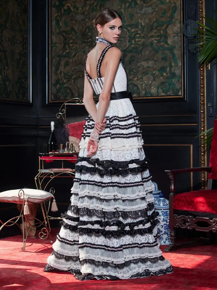 Womens Dresses Alice Olivia Denita Bustier Ruffle Gown Creamblack