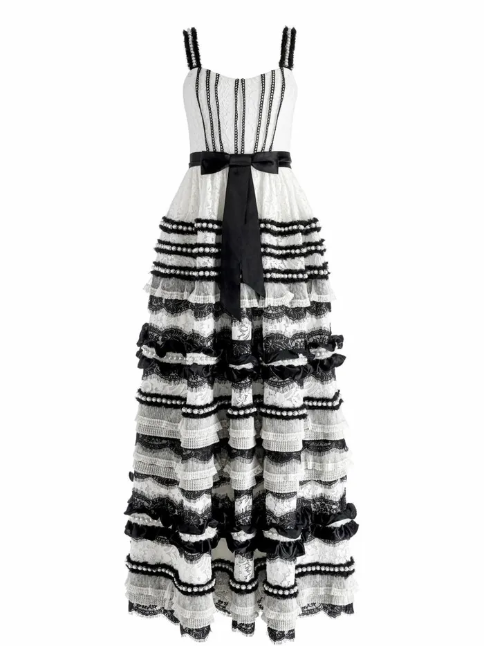 Womens Dresses Alice Olivia Denita Bustier Ruffle Gown Creamblack
