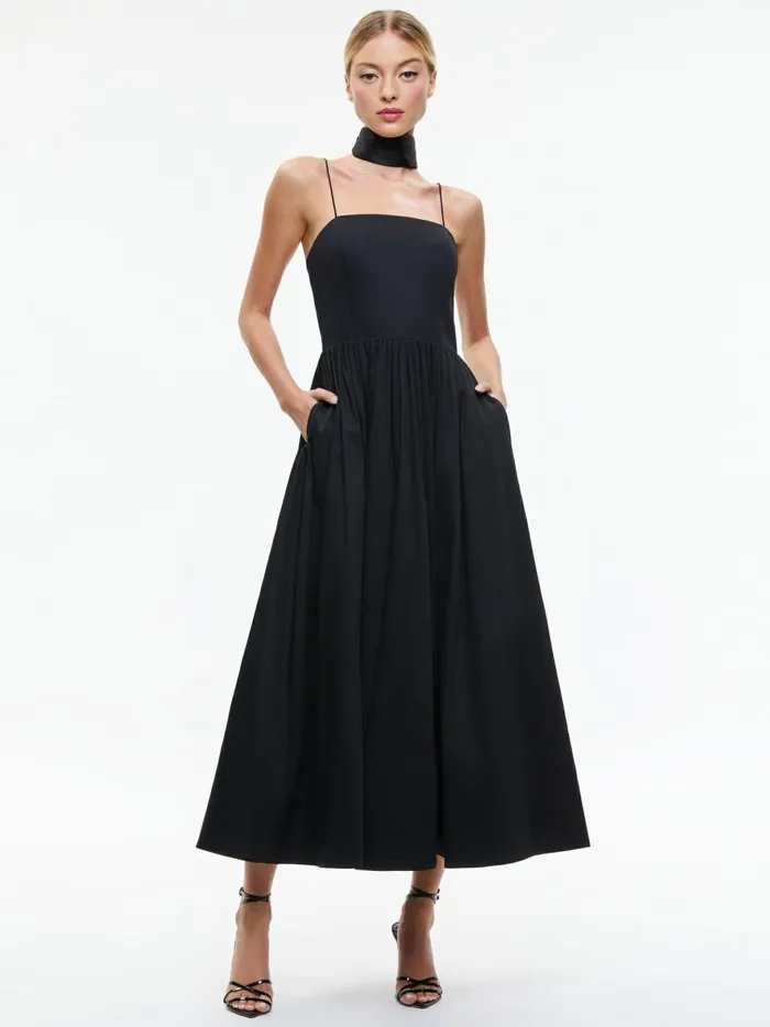 Womens Dresses Alice Olivia Glynis Spaghetti Strap Scarf Midi Dress Black