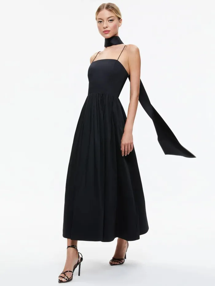 Womens Dresses Alice Olivia Glynis Spaghetti Strap Scarf Midi Dress Black