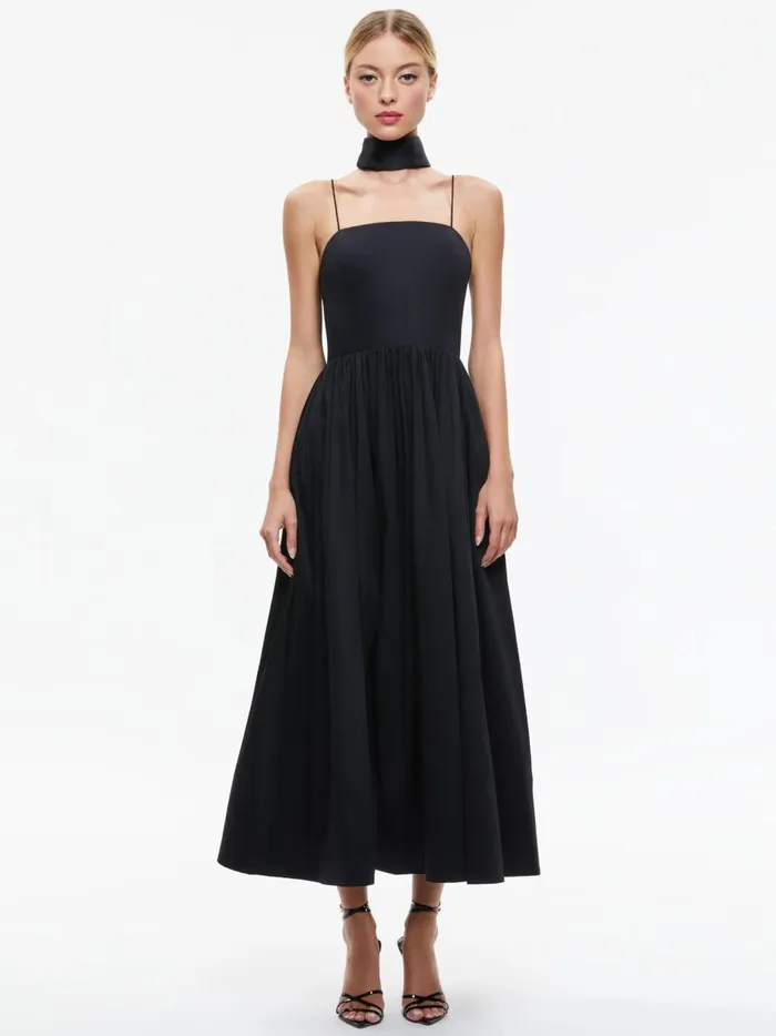 Womens Dresses Alice Olivia Glynis Spaghetti Strap Scarf Midi Dress Black