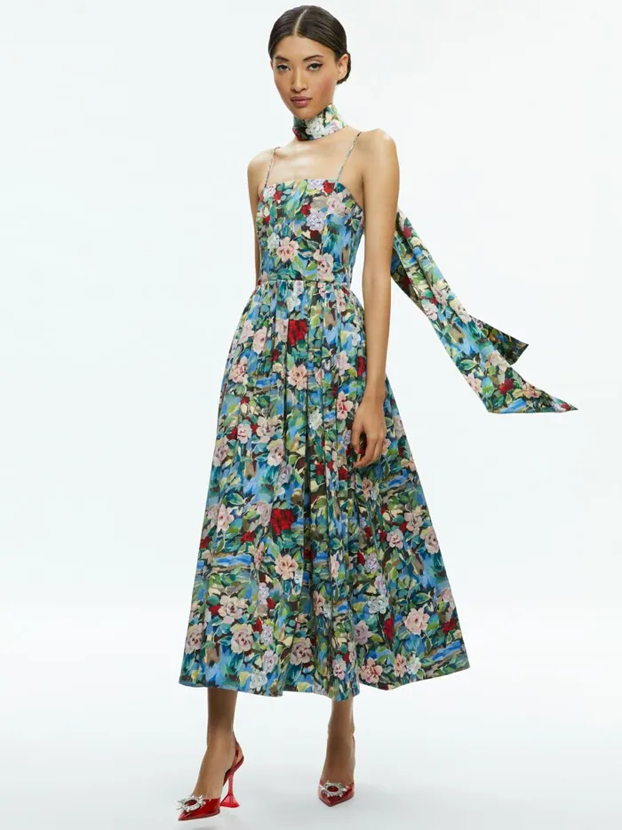 Womens Dresses Alice Olivia Glynis Spaghetti Strap Scarf Midi Dress Breeze Floral