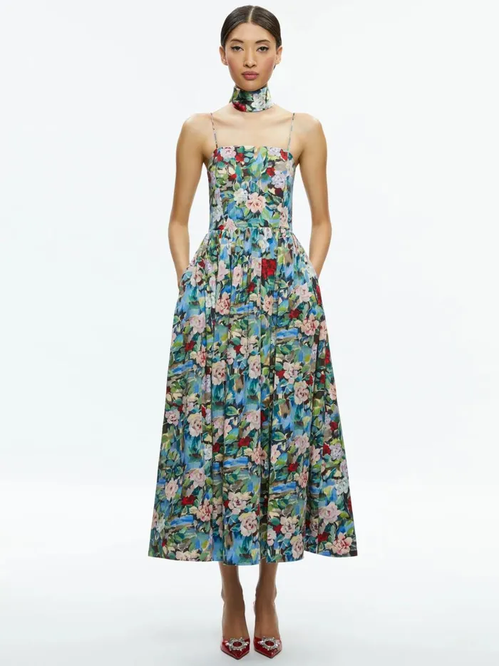 Womens Dresses Alice Olivia Glynis Spaghetti Strap Scarf Midi Dress Breeze Floral
