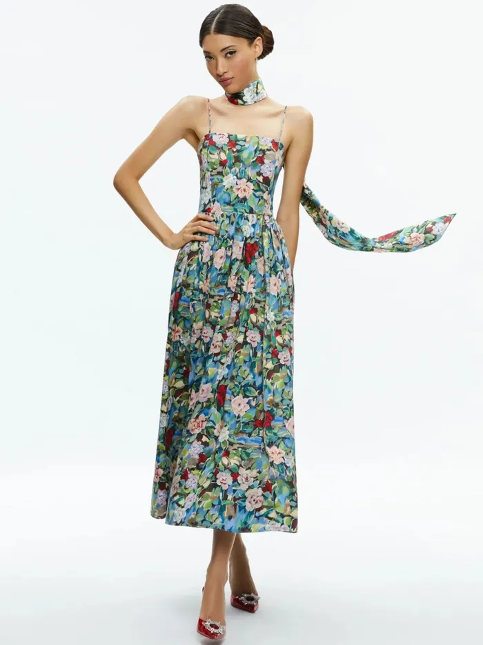 Womens Dresses Alice Olivia Glynis Spaghetti Strap Scarf Midi Dress Breeze Floral